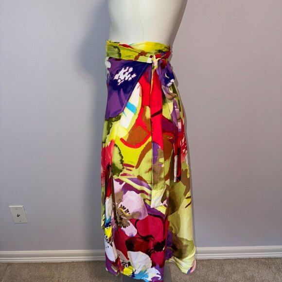 Jams World Flower Splash Wrap Skirt Size Large Made Hawaii Colorful Floral - Picture 6 of 6